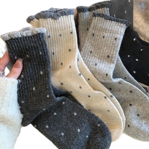 Knee <b>Socks</b> Polka Dots Mid Calf Women Thermo Sweat Absorbing Polyester Fiber Beige Dark Gray <b>Black</b> Medium Gray Light Gray - Product Image 4