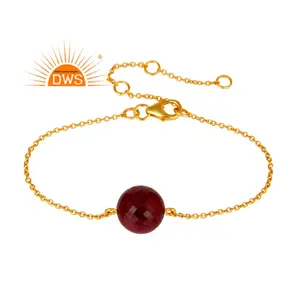 Corundum Ruby Gemstone Bracelet Women's Gold Plated Silver Chain Bracelet Jewelry Supplier Vintage Collection