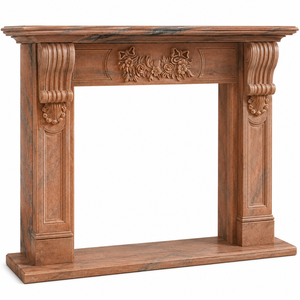 Cheminée en marbre personnalisée, moderne, sculptée à la main, en marbre Rosa Nuageux de luxe, avec manteau de cheminée et cadre de cheminée en marbre - Product Image 1