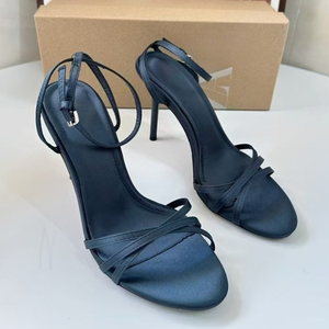 Zapatos ZA Talla Grande 42, Zapatos de Tacón Alto Franceses para Mujer, Punta Redonda, Correa Cruzada con Hebilla, Sandalias de Tacón con Diseño Moderno, Parte Superior de Satén - Product Image 3