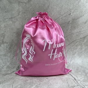 Custom Luxury Silk Satin Hair Bundle Dust Bag Wig Handbag Shoe Hats Packing Gift Storage Satin <b>Drawstring</b> <b>Pouch</b> for Baseball Cap - Product Image 1