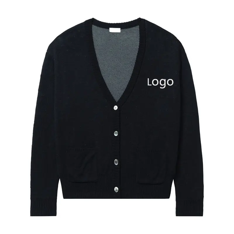 HUIFAN Custom Logo Cotton Wool Jacquard Knitted Sweater Long Sleeve V-neck Knitwear Button Cardigans Sweater Jumper for Man