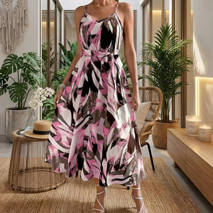 Nuevo Vestido Maxi Estampado Halter para Mujer 2026 - Elegante Vestido de Verano sin Mangas con Cuello Atado, <span class=keywords><strong>Falda</strong></span> <span class=keywords><strong>Larga</strong></span> Sofisticada con Cintura Ajustada - Product Image 1
