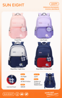 Sac à dos scolaire ergonomique Sun Eight style preppy avec badge de tennis pour enfants, protection de la colonne vertébrale, pour élèves du primaire et du collège 22371