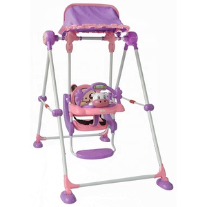 Altalena per Bambini BABYLAND con Design a Mucca, Altalena in Ferro con Tettuccio - Product Image 2
