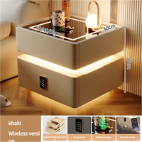 Table de chevet moderne minimaliste intelligente avec LED, fonctions de charge sans fil Bluetooth, en bois massif, pour chambre à coucher