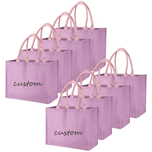 Wholesale Cheap Women's Bolsas De Yute Eco <b>Foldable</b> Reusable Burlap Linen Shopping Purple Jute <b>Bags</b> for Custom Letter Design - Product Image 1