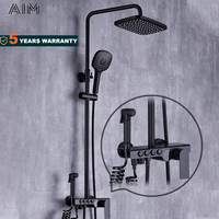 Ensemble de robinets thermostatiques de douche, accessoires de salle de bain noir mat, 6 fonctions, colonne de douche avec température