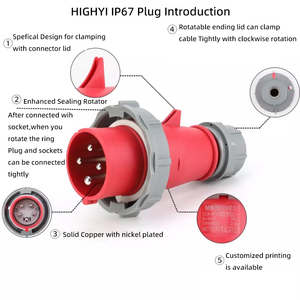 Venta caliente HY3502 IP67 5 núcleos trifásicos con línea neutra de tierra 3 P + E + N 380V/220V <span class=keywords><strong>enchufe</strong></span> industrial eléctrico de 32 amperios - Product Image 2