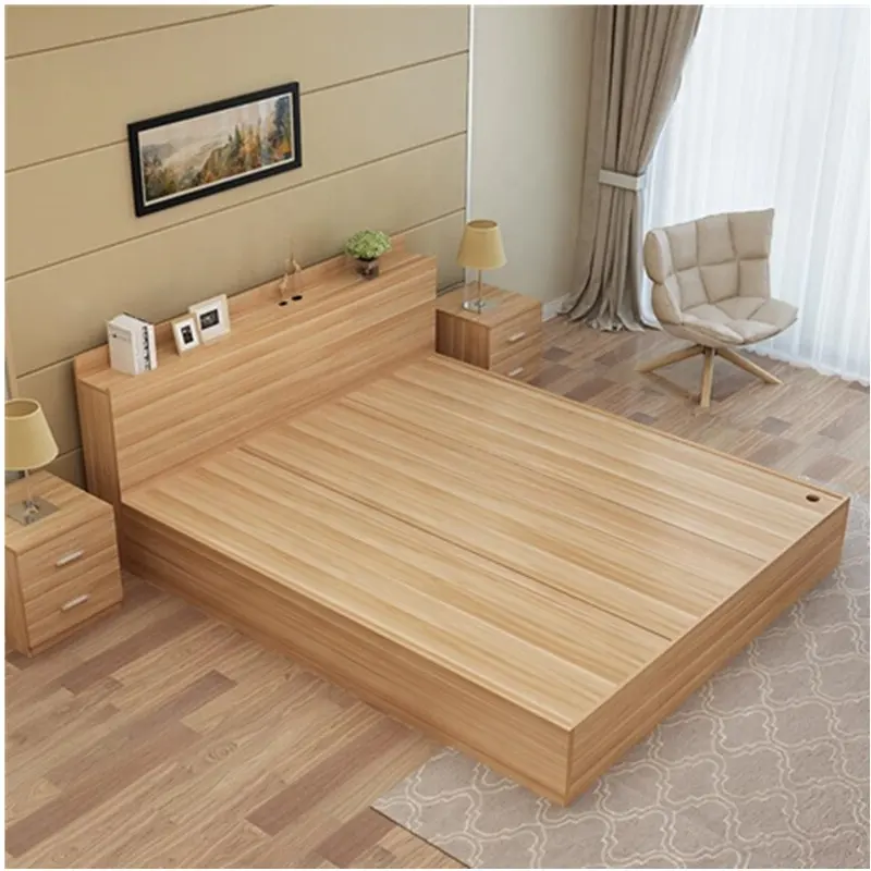 Home furniture wooden double bed in bed room