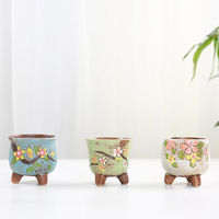 Pot Sukulen Mini Lucu Gaya Korea ZAKKA, Pot Jempol Keramik, Pot Sukulen Berwarna-warni Lukisan Tangan