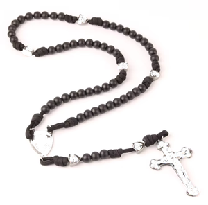 Collier de perles de <span class=keywords><strong>prière</strong></span> en bois et paracorde <span class=keywords><strong>pour</strong></span> hommes, chapelet catholique, collier avec crucifix, cadeau religieux, vente en gros - Product Image 2