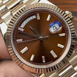 2025 montre mécanique pour hommes, or rose avec cadran marron, affichage du jour et de la date - Product Image 2