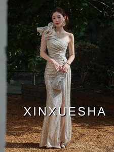 Vestido de noche de sirena de alta resistencia con lentejuelas, largo hasta el suelo, de un solo hombro, con diseño floral, para pasarela, con borlas, abertura y cola de pez, para <span class=keywords><strong>Bar</strong></span> Mitzvah - Product Image 2