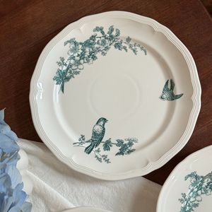 طبق عتيق مطلي يدويًا وطيور سيراميك للمنزل بعد الظهر طبق فطور زهور فنجان قهوة صحن - Product Image 1