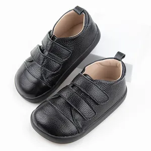 Babyhappy 2024 Sneaker anak tanpa alas kaki, satu buah sol karet kulit asli tali ganda Zerop Drop ergonomis