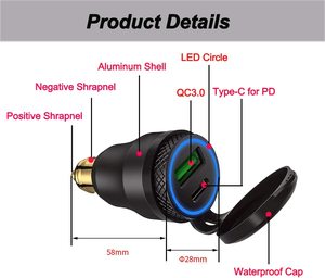 Adattatore di alimentazione per moto in alluminio impermeabile Din Plug QC3.0 ricarica rapida blu LED 12V/24V <span class=keywords><strong>Ducati</strong></span> Triumph <span class=keywords><strong>accessori</strong></span> per moto