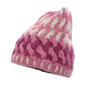 मिश्रित रंग Jacquard प्लेड बुना हुआ सर्दियों Beanie टोपी/निर्माता कस्टम अंगोरा मेरिनो ऊन यूनिसेक्स सर्दियों टोपी