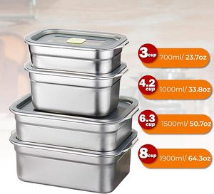 Stainless Steel Food Storage Containers with Airtight Lids Set Stackable Leak Proof <b>Metal</b> <b>Lunch</b> Bento <b>Box</b> Dishwasher Safe - Product Image 3