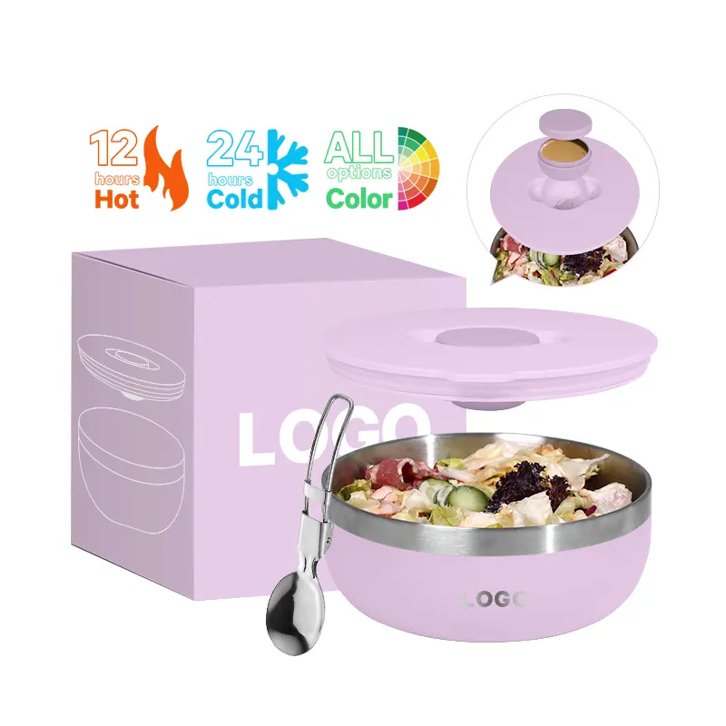Everich ODM 1QT mangkuk baja tahan karat wadah penyimpanan makanan Salad dapat digunakan kembali perlengkapan berkemah mangkuk isolasi panas dengan tutup