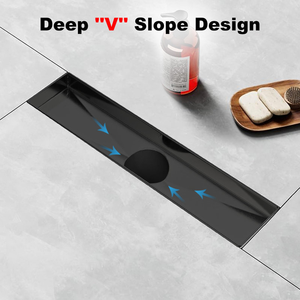 Desagüe de Ducha Lineal Moderno de 12 Pulgadas en Negro Mate con Rejilla con Patrón de Ladrillo, Acero Inoxidable SUS304, Desagüe Largo para Piso de Baño - Product Image 4