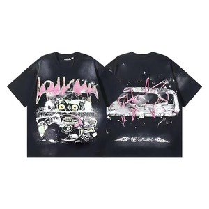 Camiseta de Manga Corta para Hombre, 100% Algodón, 250g, Estilo Americano Vintage, Lavada, Desgastada, Transpirable, Antibacteriana y Absorbente de Humedad - Product Image 1