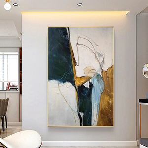 <span class=keywords><strong>Peinture</strong></span> à l'huile abstraite bleu <span class=keywords><strong>marine</strong></span> et marron sur toile, décoration murale moderne aux tons terreux - Product Image 4