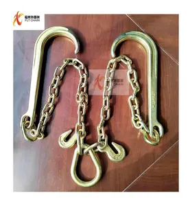Yellow galvanized G70 Trailer Towing Truck chain with 15" J hook