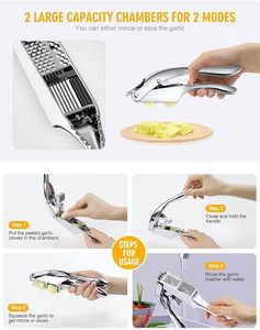 Premium Manual Stainless Steel Kitchen Garlic Press Set Detachable Heavy-Duty Rust-Proof Design Ergonomic Handle <b>Vegetables</b> <b>Tool</b> - Product Image 2