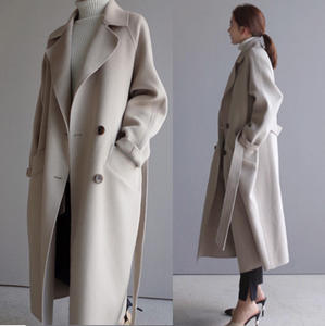 Soprabito doppio collo a V doppio petto sopra il ginocchio doppio lato soprabito in cashmere da <span class=keywords><strong>donna</strong></span> cappotti lunghi <span class=keywords><strong>trench</strong></span> <span class=keywords><strong>donna</strong></span> - Product Image 2