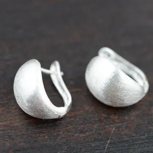 925 Pure Silver Ear Cuffs For Women Drawing Process Water Drop Shaped Earrings Ear Clip Simple Elegant Jewelry
