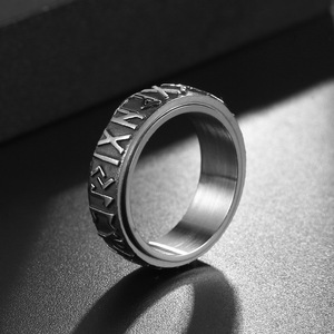 Six Syllable Mantra <b>Titanium</b> Steel <b>Ring</b> Men's Index Finger Jewelry SA1141 Rotatable Design - Product Image 2
