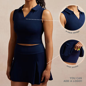 Luck panther Frauen V-Ausschnitt Fitness Fitness Crop Tops Weste und Sport röcke Zweiteiliges Tennis Set Golfrock mit Innen tasche - Product Image 4