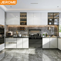 Meubles de cuisine modernes sur mesure, armoires contemporaines en MDF blanc brillant, cuisine modulaire avec plan de travail en granit