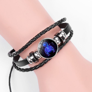 Pulseras de Cuero PU con Diseño de Cielo Estrellado Luminoso, Multicapa, con 12 Signos del Zodiaco, para Parejas Europeas y Americanas, en Oferta - Product Image 2