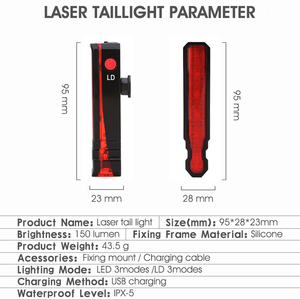 WEST BIKING-Feu arrière LED rouge <span class=keywords><strong>rechargeable</strong></span> pour vélo, éclairage laser, pour la conduite de nuit - Product Image 3