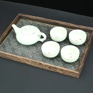 Vassoio in legno di vetro per fiori di betulla piatto da dessert per frutta in legno massello vassoio da tè rettangolare in legno per uso domestico