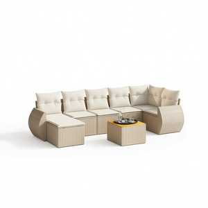 Ensemble de canapés de jardin en rotin beige 6 places, mobilier d'extérieur contemporain résistant aux intempéries, sectionnel pour patio - Product Image 1
