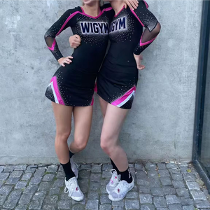 Bling <b>Beaded</b> Printed Cheerleading Competition Practice <b>Set</b> Custom Crop Top and Shorts for Teenagers in Polyester Spandex - Product Image 1