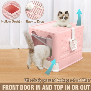 Bac à litière pliable pour chat avec tiroir et pelle, grand espace, contrôle des odeurs, nettoyage facile, bac à litière à capot - Product Image 4