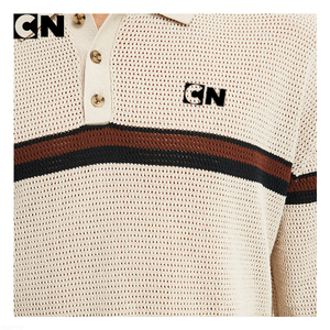 Pull en coton 100% à rayures à manches courtes, polo en maille, pull pour homme avec logo personnalisé, certifié GRS - Product Image 2