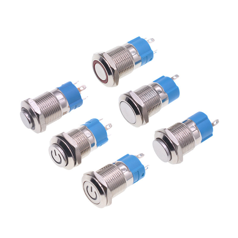 12MM High Head Metal Push Button Switch with Ring Light, Waterproof Self-Reset/Self-Lock Power Switch for Industrial Equipment