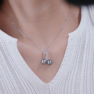 S925 Silver <b>Pendant</b> with 9-11mm Round Beads DIY <b>Pearl</b> Accessories White Gold Empty Stand Double Bead Necklace 31139 - Product Image 3