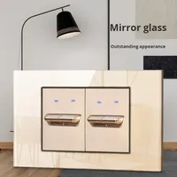 Interrupteur mural universel TEP PL 118 en verre trempé, 1 ou 2 modules, 20A, compatible Américain, Britannique, Européen