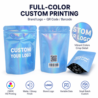 Sac holographique laser en plastique PE recyclé personnalisé, refermable, réutilisable, transparent, impression flexo, emballage alimentaire, thermoscellé