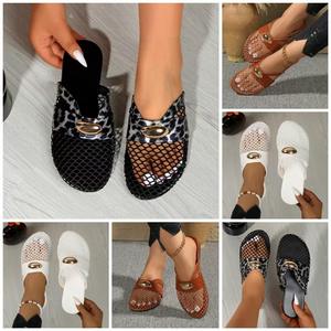 2025 Summer New Style Comfortable Soft Bottom Outdoor Sandals for Women Flat French Baotou Half <b>Slippers</b> Mesh <b>Slip</b>-<b>on</b> Closure - Product Image 4