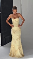 Chic Robes Longues Dos Nu Fleur Broderie 3D Robe de Soirée Licou Sexy Slim Coupe Sirène Élégante pour Femme
