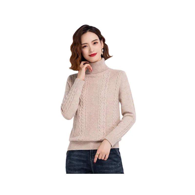 Neck knitted cotton wool cashmere sweater for women knit sweater manufacture customized knit leisure sweater