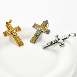 Pendentifs vintage punk croix chrétienne Jésus pour femmes et hommes, en acier inoxydable couleur or et argent, breloques crucifix, cadeaux de Noël - Product Image 4
