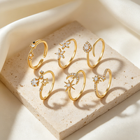Bijoux Fantaisie Bagues Ouvertes Réglables en Argent Sterling 925 Plaqué Or 18K Trèfle à Quatre Feuilles Zircon pour Femme